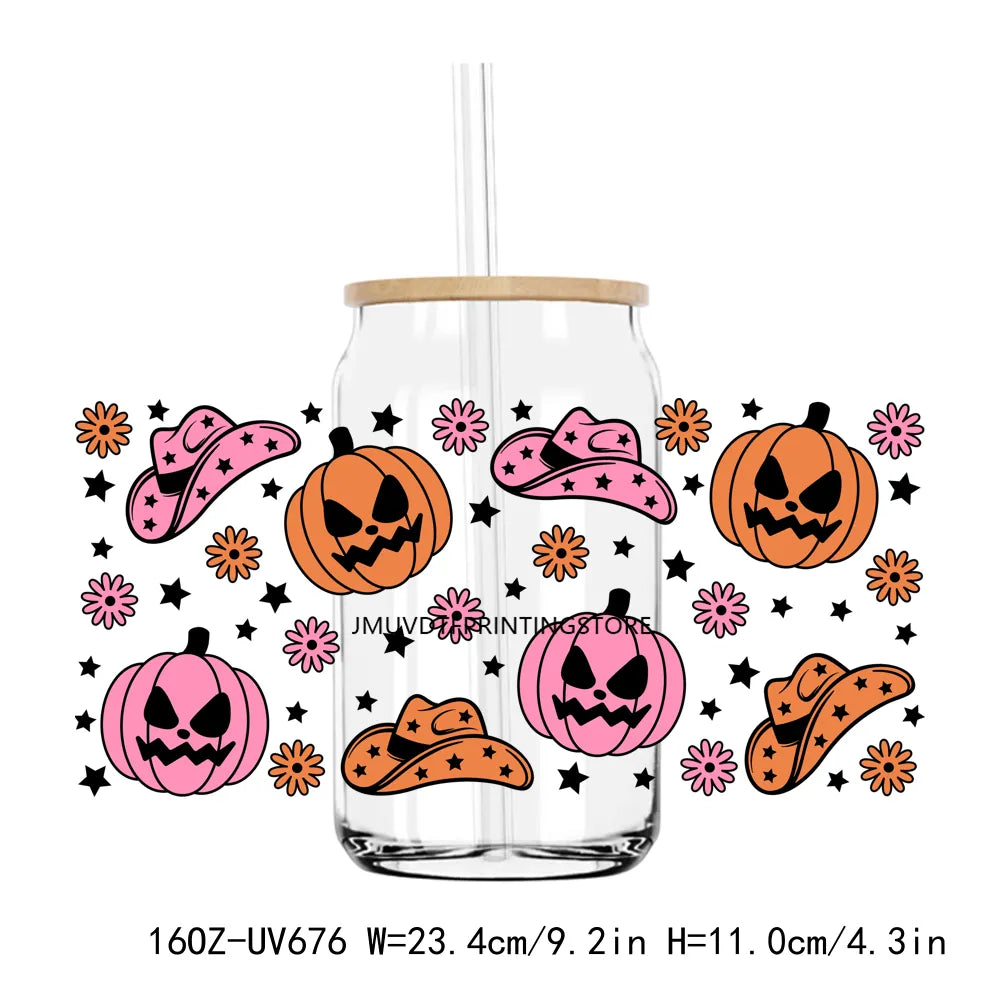 Halloween Black Cat Pumpkin 16OZ UV DTF Cup Wrap Transfer Stickers Custom Label DIY Durable Waterproof Logo For Libbey Glass Can