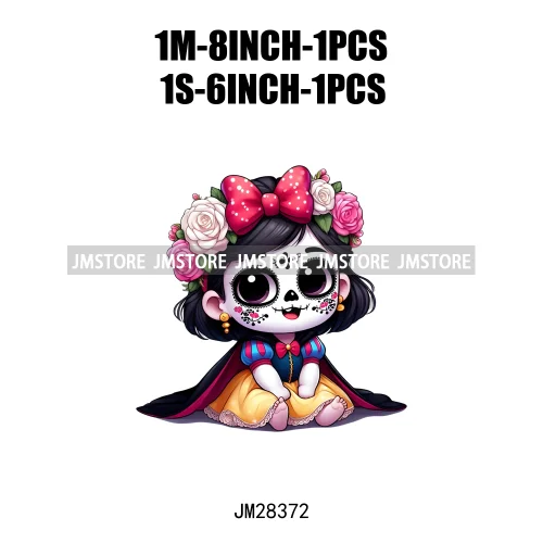 Cute Mexican Day Of The Dead Skeleton Catrina Princess Dolls Iron On DTF Heat Press Transfers Stickers Printing For Clothes