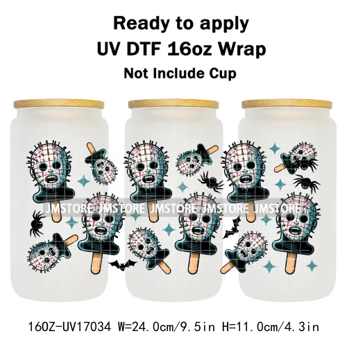 Ice Cream Halloween Killers Horror Characters UV DTF Stickers Ready To Apply Cup Wrap Custom Labels For 16OZ Libbey Can Glass