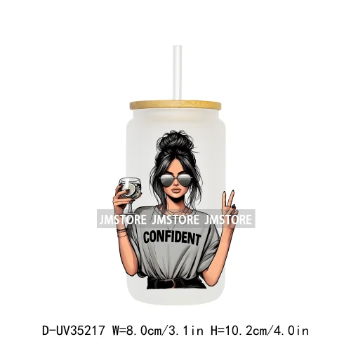 Funny Sarcastic Woman Sassy Girl UV DTF Transfer Stickers Decals Ready To Apply Waterproof For 16OZ Libbey Glass Can Cup Tumbler