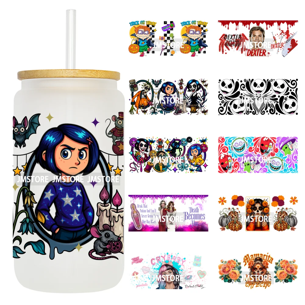 Halloween Nightmare Spooky Season 16OZ UV DTF Cup Wraps Ready To Apply Waterproof Transfer Stickers For Libbey Glass Can Tumbler