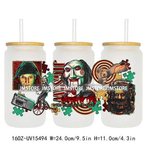Horror Halloween Killer Friends UV DTF Wraps Transfer Sticker Waterproof Custom High Quality For 16OZ Libbey Glass Can Tumbler