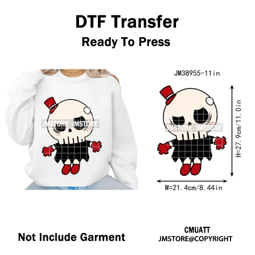 Coquette Bow Monster Doll Drinking Soda Bottle Thermal Printing Iron on DTF Washable Transfer Sticker Ready to Press for Clothes