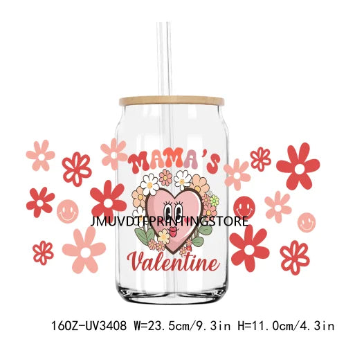 XOXO Valentines Coffee Cup 16OZ UV DTF Cup Wrap Transfers Stickers Custom Label DIY Waterproof Logo For Libbey Glass Can Hearts