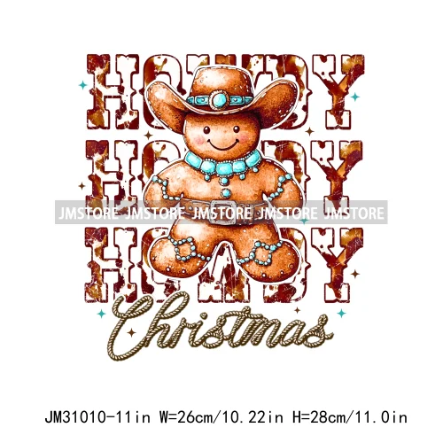 Funny Howdy Christmas Western Cowboy Highland Cow Gingerbread Boots Iron On DTF Transfers Stickers Ready To Press For T-shirts