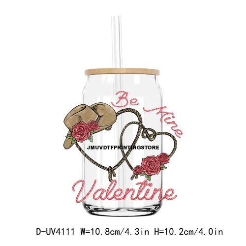 Love Cowboy Western Valentine Vibe 16OZ UV DTF Cup Wrap Transfers Stickers Custom Label DIY Waterproof Logo For Libbey Glass Can