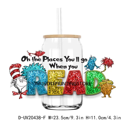 Dr Seuss Day Reading Books UV DTF Transfer Sticker Decals For Libbey Cold Cup Mugs Tumbler Teacher Life Love Waterproof DIY Logo