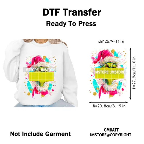 Cartoon Christmas Club Snow Winter Vibes Holly Jolly Santa Iron on DTF Washable Transfers Stickers Ready to Press for Clothing