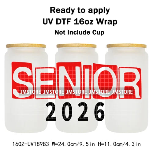 High School Senior Coquette Bow 16OZ UV DTF Cup Wraps Ready To Apply Waterproof Transfer Stickers For Libbey Glass Can Tumbler