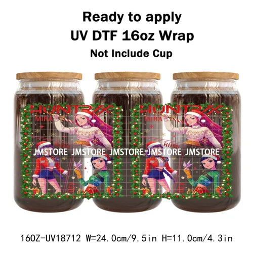 Demon Hunters Kpop Christmas Party UV DTF Stickers Ready To Apply Cup Wrap Durable Custom Prints DIY Craft For Libbey Can Glass