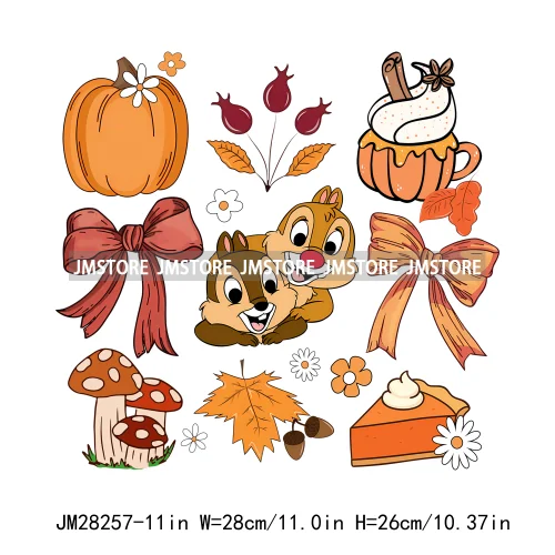 Cartoon Princess Cute Animal Coquette Fall Season Autumn Pumpkin Spice Iron On DTF Transfers Stickers Ready To Press For Clothes