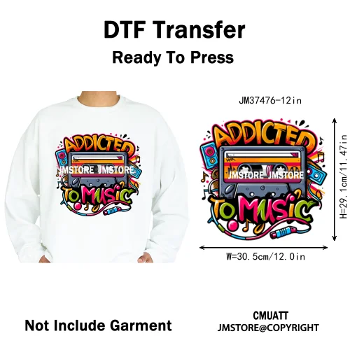 12in Graffiti Hip Hop Music Rap King Lover Video Pro Games Iron on Diy DTF Thermal Transfer Stickers Ready to Press for Clothing