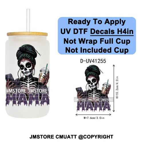 Black Girl Horror Characters Halloween Coffee UV DTF Transfer Sticker Decals Ready To Apply Waterproof For 16OZ Libbey Glass Can