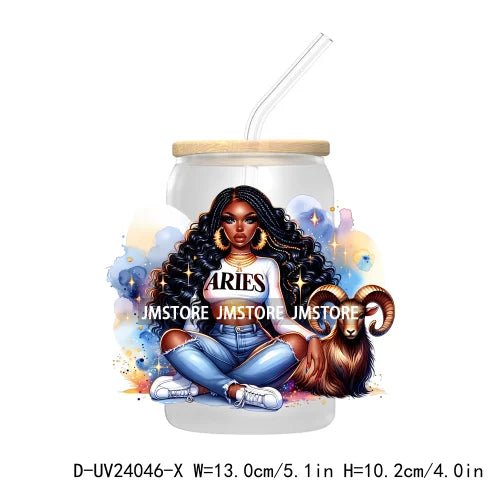 Black Girl Zodiac UV DTF Transfers Stickers Decals For Libbey Cold Cups Mugs Tumbler Waterproof Hip Hop African American Woman