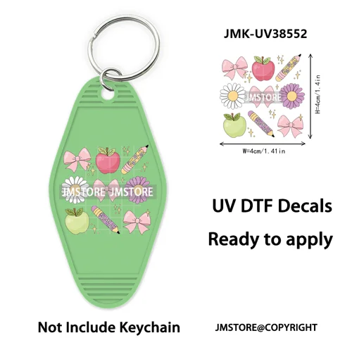 Back To School Teacher Coquette Bow UV DTF Motel Keychain Wraps Ready To Apply Waterproof High Quality Hotel Keychain Decals