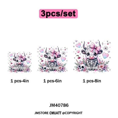 Horror Spooky Cartoon Baby Highland Cow Halloween Vibes Animal Iron on DTF Washable Transfers Sticker Ready to Press for Hoodies