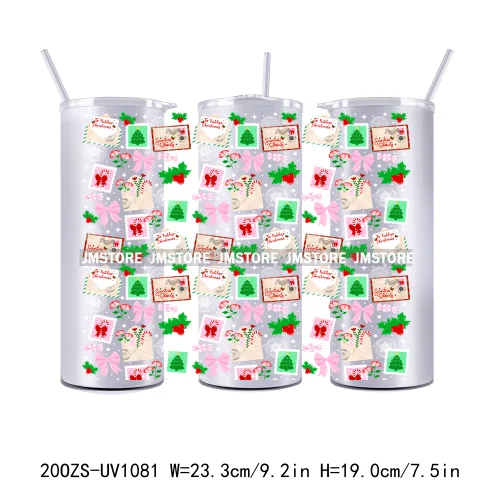 Girly Holiday Christmas Trees 20OZ Tumbler Wraps Ready To Ship UV DTF Transfer Stickers Waterproof Prints For Skinny Tumbler