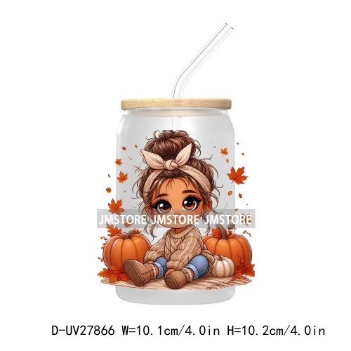 Latina Chibi Autumn Baby Little Girl UV DTF Transfer Stickers Decals For Libbey Cold Cups Mugs Tumbler Fall Vibes Pumpkin Season