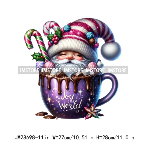 Winter Hot Cocoa Boy Cozy Gnomes Coffee Mug Tis The Season Happy Christmas Iron On DTF Heat Press Transfers Stickers For Clothes