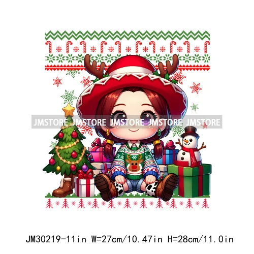 Cartoon Christmas Character Ugly Sweater Friends Deer Winter Holiday Gifts Iron On DTF Heat Press Transfers Stickers For Hoodies