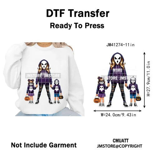 Spooky Halloween Scary Ghost Pumpkin Mama Kids Family Love Iron on Washable DTF Transfers Stickers Ready to Press for Textile