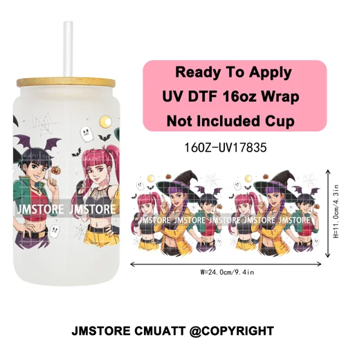 Kpop Movie Demon Hunters Boo Halloween Pumpkin Party 16OZ UV DTF Cup Wraps Ready To Apply Transfer Stickers For Libbey Glass Can