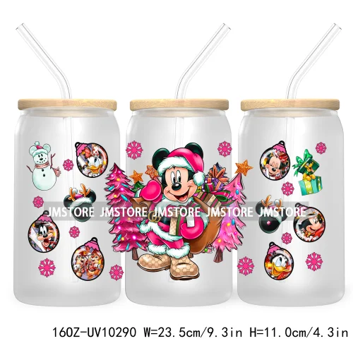 Princess Christmas Cartoon Friends 16OZ UV Cup Wrap DTF Transfer Stickers For Libbey Glass Can Cups Tumbler Magical Kingdom Vibe