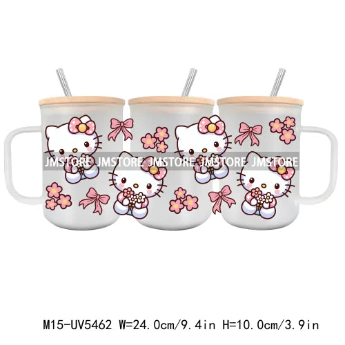 Strawberry Cartoon Hello Cat UV DTF Sticker For 15OZ Mug Libbey Glass Cup Can Wrap Transfer Sticker Custom Labels DIY Logo Cow