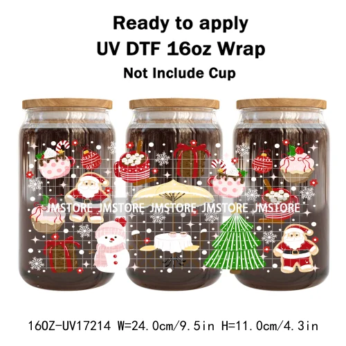 Cute Christmas Ghost Coquette Strawberry Cake UV DTF Stickers Ready To Transfer Cup Wrap Waterproof Logo For Libbey Can Glass