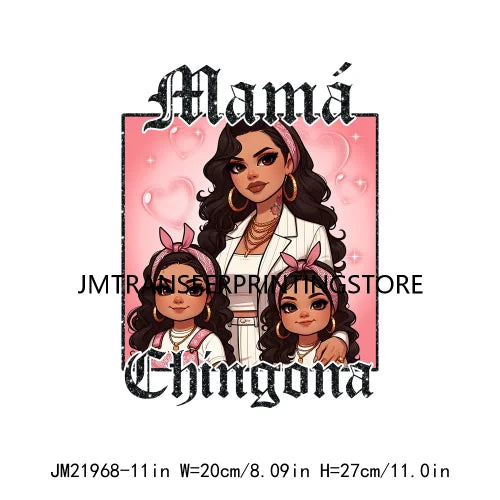 Latina Chicano Mom Iron On Transfer Patches Mama Chingona Mexican Chibi Style Mother's Day DTF Transfer Stickers For Hoodies