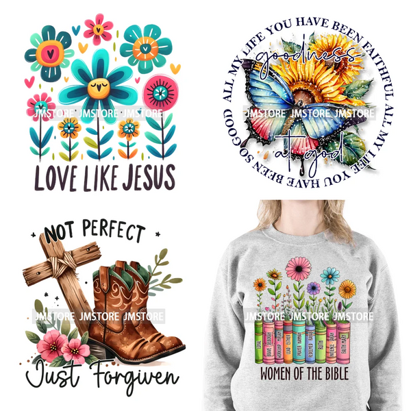 Christian Bible Verse God Jesus Psalm Love Faith Motivational Quotes Iron On DTF Transfers Stickers Ready To Press For Clothes