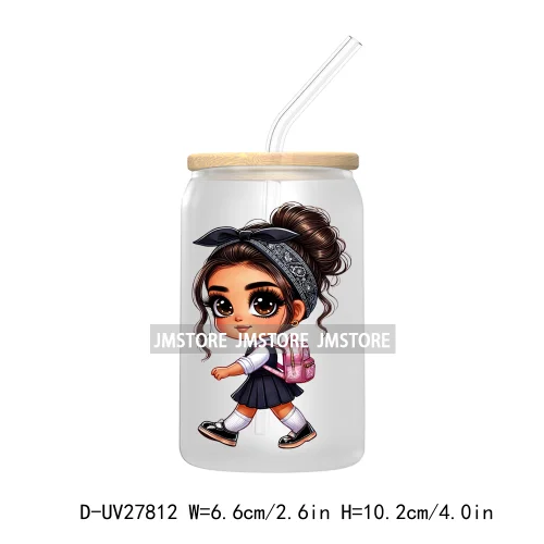 Chibi Cute Latina Baby Girl Back to School UV DTF Transfer Stickers Decals For Libbey Cold Cups Mugs Tumbler Label Hispanic Girl