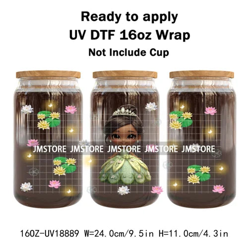 Baby Princess Cartoon Flowers Butterfly 16OZ UV DTF Cup Wraps Ready To Apply Waterproof Transfer Stickers For Libbey Glass Can