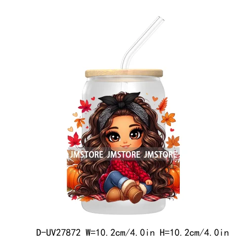 Latina Chibi Autumn Baby Little Girl UV DTF Transfer Stickers Decals For Libbey Cold Cups Mugs Tumbler Fall Vibes Pumpkin Season