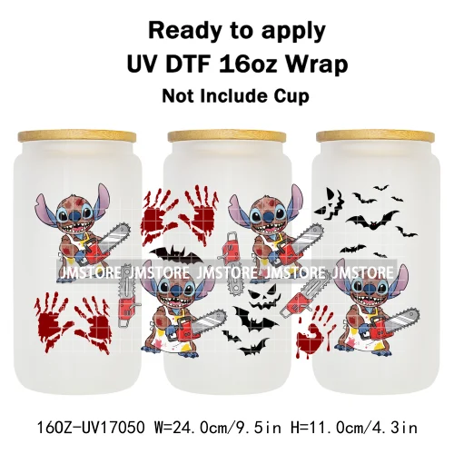 Spooky Halloween Boo Bats Pumpkin Horror Cartoon 16OZ UV DTF Cup Wraps Ready To Apply Transfer Stickers For Libbey Glass Can Mug