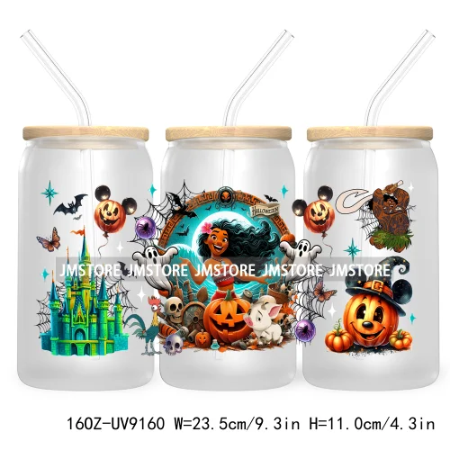 New Trendy Cartoon Princess Halloween 16OZ UV Cup Wrap DTF Transfer Stickers For Libbey Glass Can Cups Tumbler Waterproof Labels