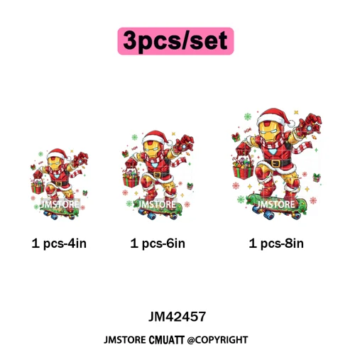 Funny Brushstroke Bubble Cartoon Christmas Killer Movie Xmas Iron on DTF Washable Transfers Stickers Ready to Press for Textiles