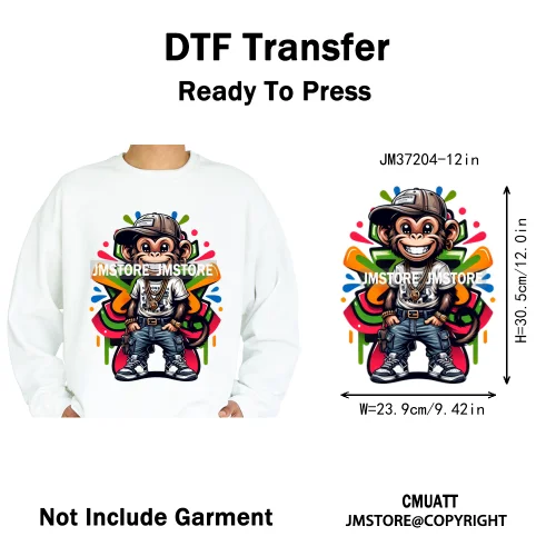 12in Street Snarl Savage Animal King Graffiti Urban Bear Bunny Cat Dog Iron on DTF Transfers Stickers Ready to Press for Clothes