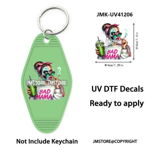 Scary Movie Character Bad Mama Boo Mom UV DTF Motel Keychain Wraps Ready To Apply Waterproof High Quality Hotel Keychain Decals