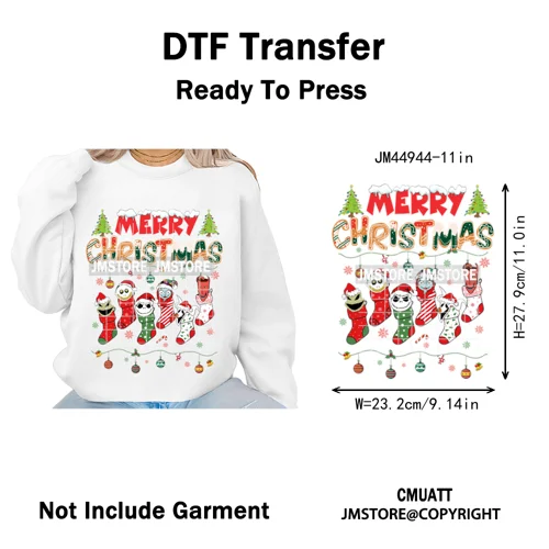 New Nightmare Horror Christmas Movie Characters Lover Iron on Washable DTF Heat Transfers Stickers Ready to Press for Clothes