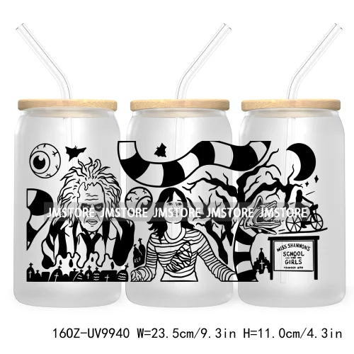 Friends Horror Characters 16OZ UV Cup Wrap DTF Transfer Stickers For Libbey Glass Can Cups Tumbler Happy Horror Movie Killers