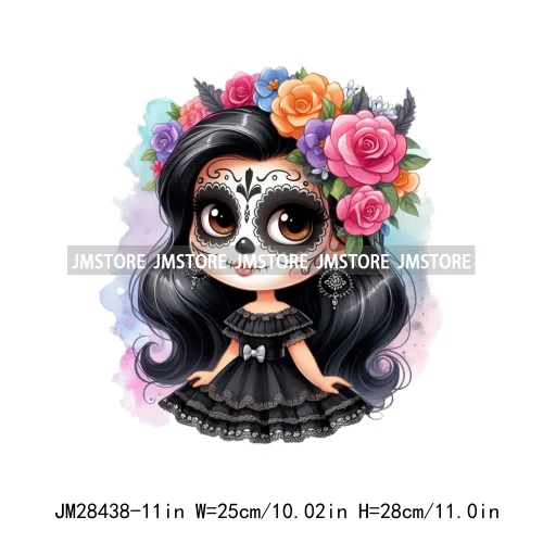 Diy Dia De Los Muertos Sugarskull Calavera Day Of The Dead Catrina Floral Princess Iron On DTF Transfers Stickers For T-shirts