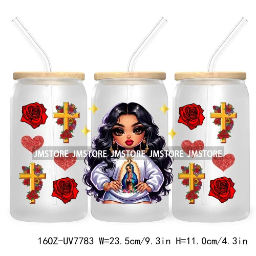 Beautiful Chicana Latina Woman Rose 16OZ UV DTF Cup Wrap Transfers Stickers For Libbey Glass Can Cups Tumbler Waterproof Craft