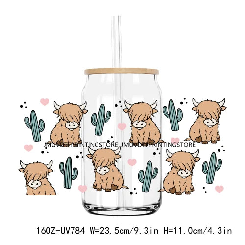 Cute Highland Cow With Pumpkins UV DTF Sticker For 16OZ Libbey Glass Cup Can Wrap Transfer Sticker Custom Labels DIY Logo