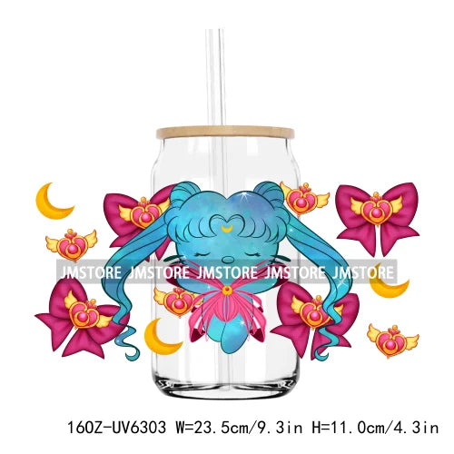 Cute Cartoon Cat Strawberry 16OZ UV DTF Cup Wrap Transfers Stickers Custom Labels Durable Waterproof Logo For Libbey Glass Can