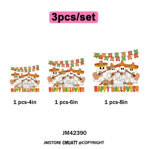 Ghost Coquette Spanish Halloween Pan Dulce Conchas And Cucuy Iron on DTF Washable Transfers Stickers Ready to Press for Textiles