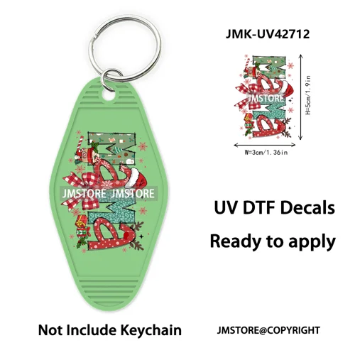 Preppy Bow Christmas Reindeer Mama Mini UV DTF Keychain Decals Ready To Apply Waterproof Durable Wraps For Hotel Motel Keychain