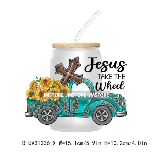 Christian Faith God Blessed Sunflowers Butterfly UV Sticker Decals For Libbey Cold Cup Mug Tumbler Transfer Stickers Bible Verse