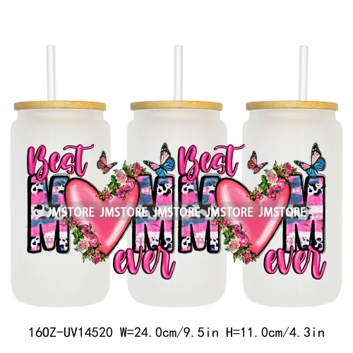Floral Blessed Mama Leopard Mom 16OZ UV DTF Cup Wraps Ready To Apply Waterproof Transfer Stickers For Libbey Glass Can Tumbler