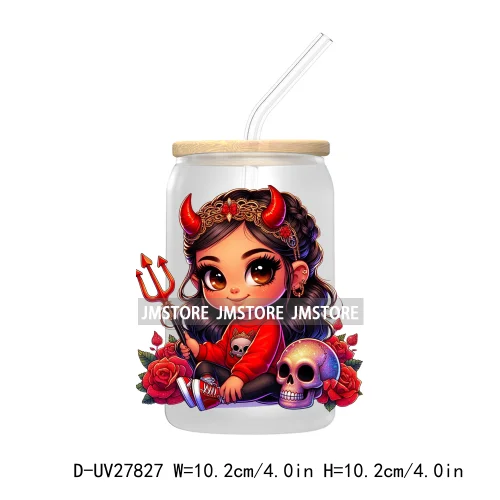 Halloween Latina Hispanic Girl UV DTF Transfer Stickers Decals For Libbey Cold Cup Mug Tumbler Waterproof Craft Sugar Skull Rose